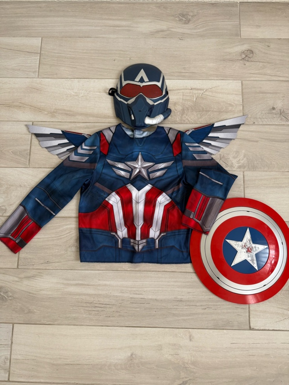 Kids Blue and Red Captain-Inspired Costume Set with Mask and Shield